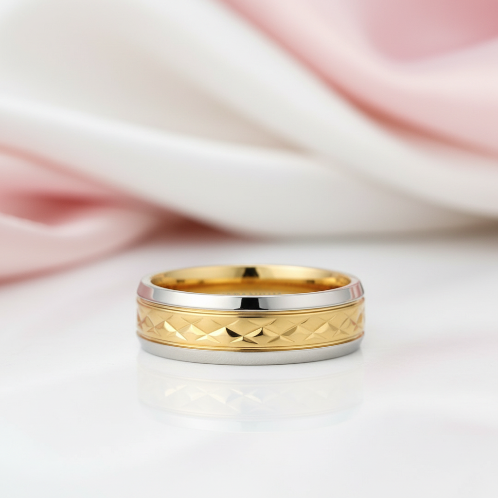 Luxurious Two-Tone Men's Titanium Wedding Band-Black Diamonds New York