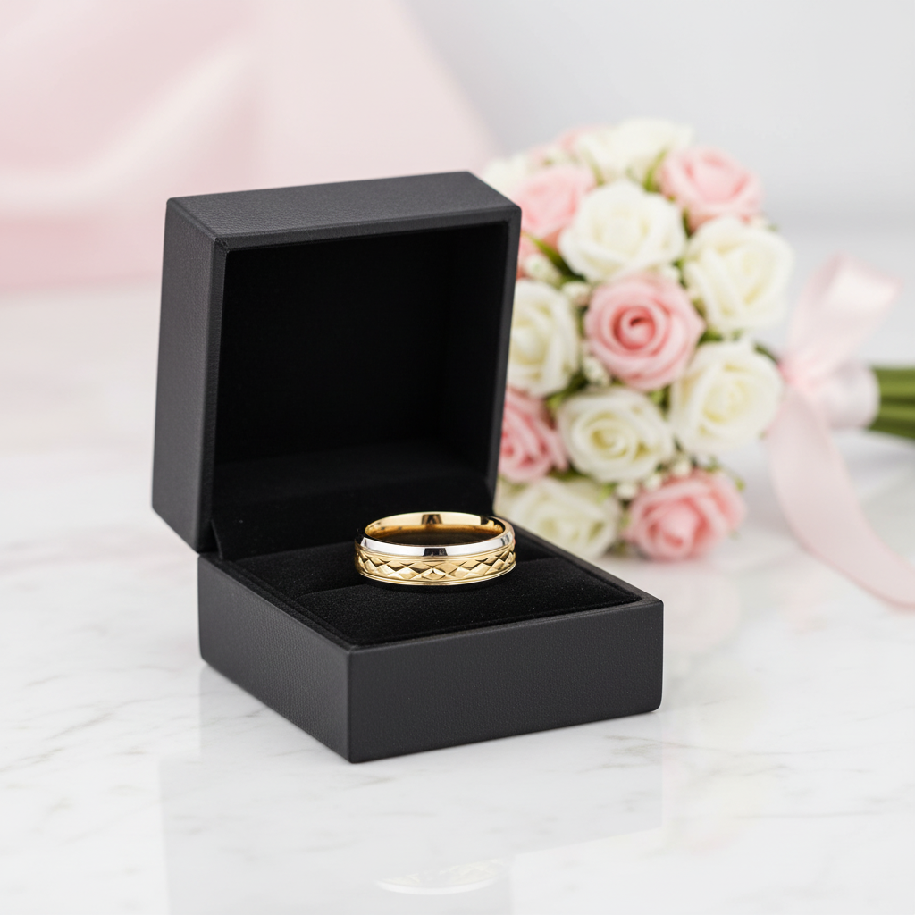 Luxurious Two-Tone Men's Titanium Wedding Band-Black Diamonds New York