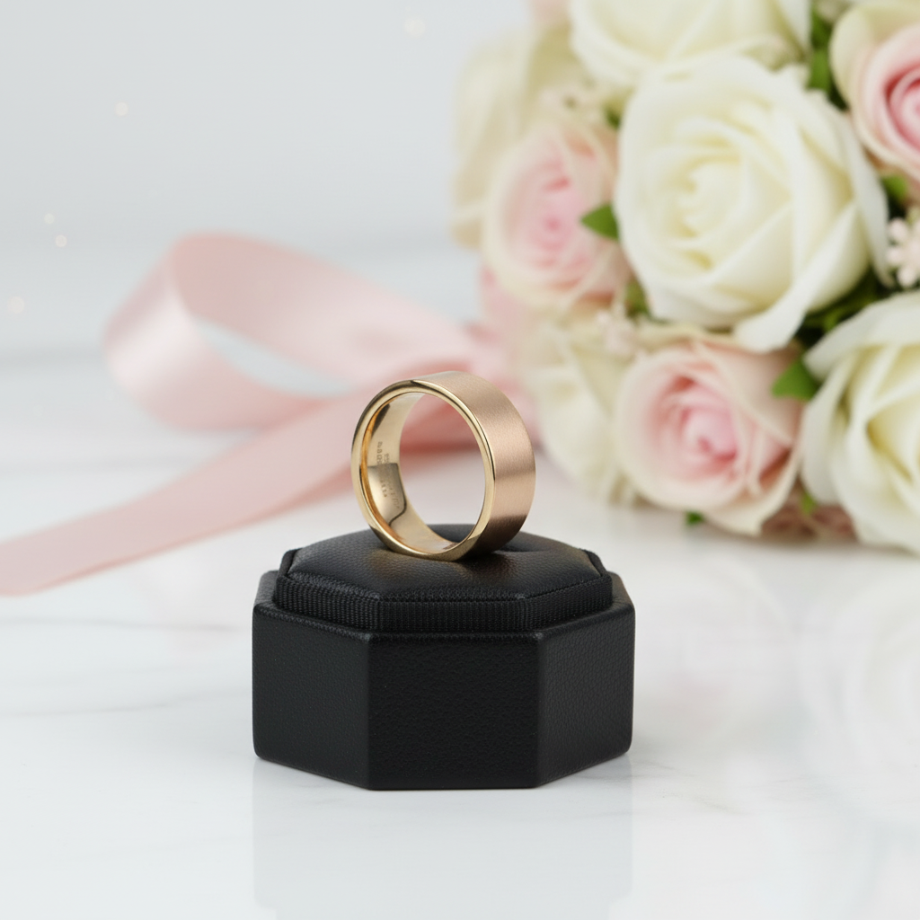 Luxurious Yellow Gold Tungsten Wedding Band-Black Diamonds New York