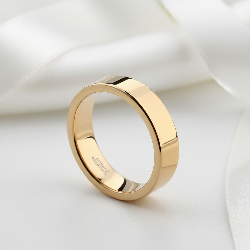 Luxurious Yellow Gold Tungsten Wedding Band-Black Diamonds New York