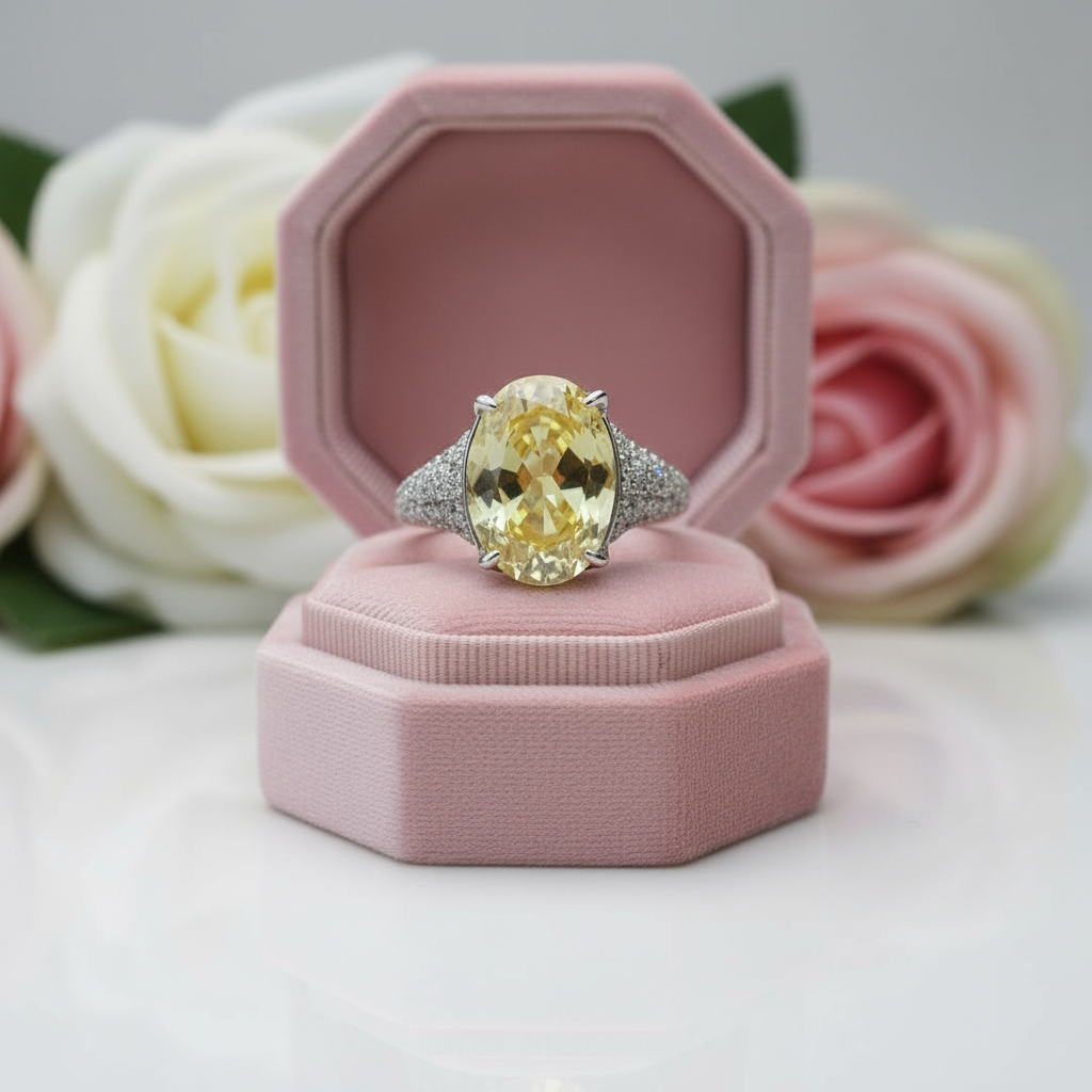 Luxurious Yellow Sapphire Oval Cut Diamond Engagement Ring-Black Diamonds New York