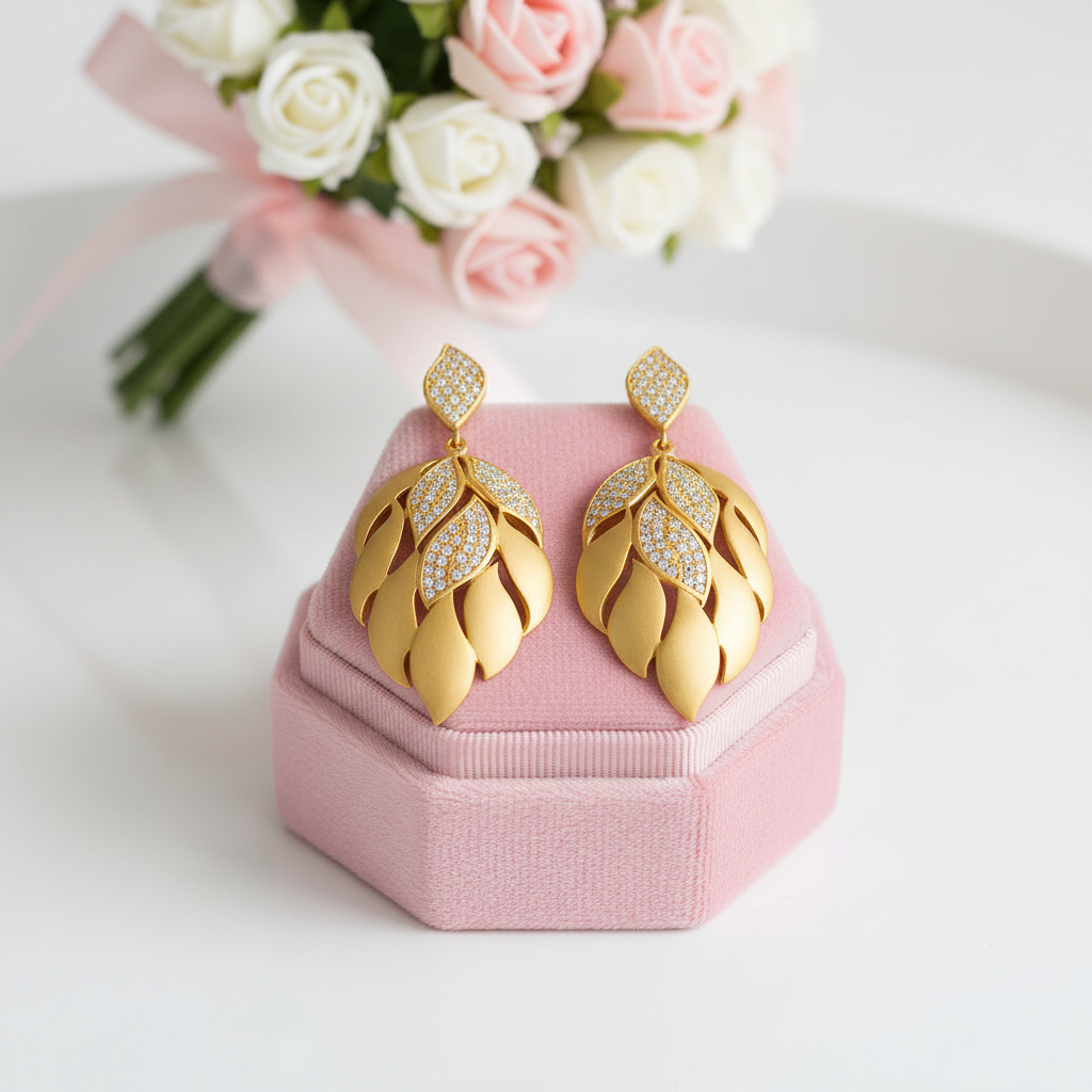 Luxury Aster Flower Petals Dangle Earrings-Black Diamonds New York