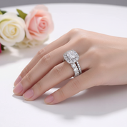 Luxury Eternity Halo Cushion Cut Wedding Ring Set-Black Diamonds New York