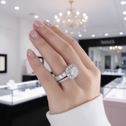 Luxury Eternity Halo Cushion Cut Wedding Ring Set-Black Diamonds New York