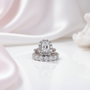 Luxury Eternity Halo Cushion Cut Wedding Ring Set-Black Diamonds New York