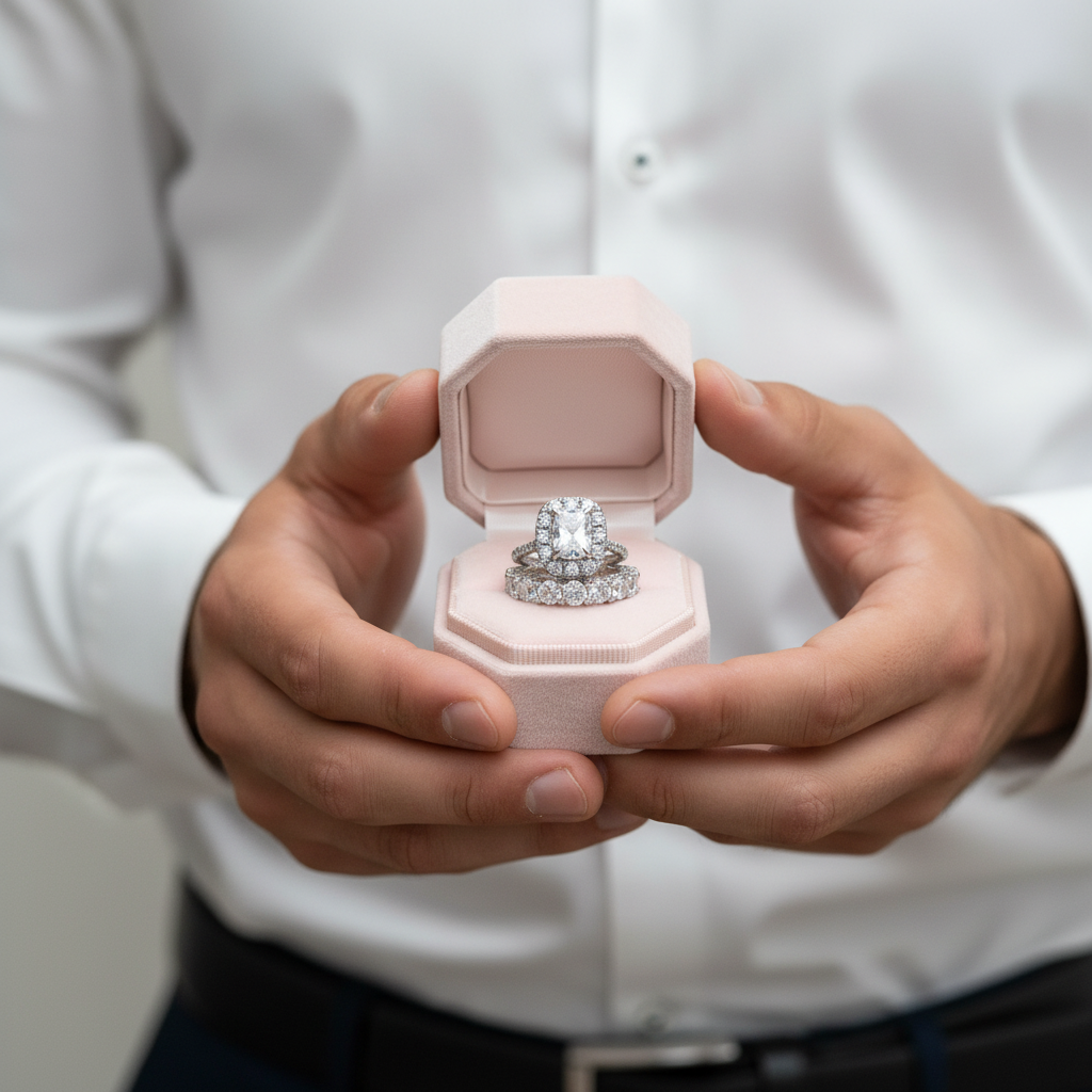 Luxury Eternity Halo Cushion Cut Wedding Ring Set-Black Diamonds New York