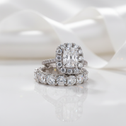 Luxury Eternity Halo Cushion Cut Wedding Ring Set-Black Diamonds New York