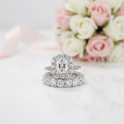 Luxury Eternity Halo Cushion Cut Wedding Ring Set-Black Diamonds New York