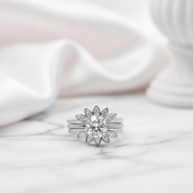 Luxury Flower Shaped Diamond Option Ring Set-Black Diamonds New York