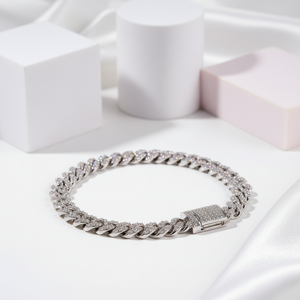 Luxury Hip Hop Full Pave Diamond Cuban Necklace and Bracelet-Black Diamonds New York