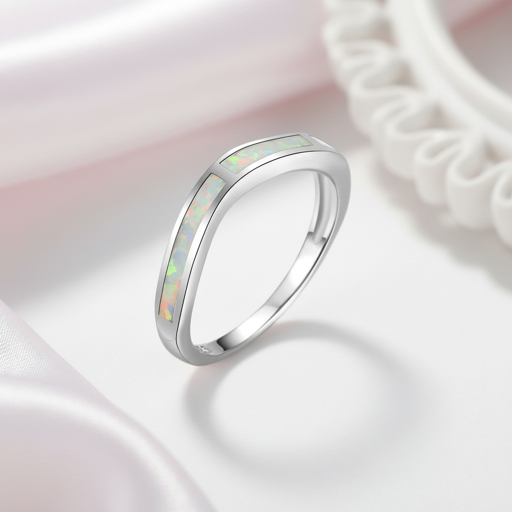 Luxury White Opal Anniversary Rings-Black Diamonds New York