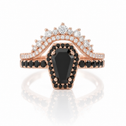 Best Love Rings in Rose Gold- Rare Coffin Cut Diamond Option Gothic Ring Set-Black Diamonds New York