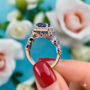 Purple Blue Princess Cut Tanzanite Gemstone Engagement Ring Set-Black Diamonds New York