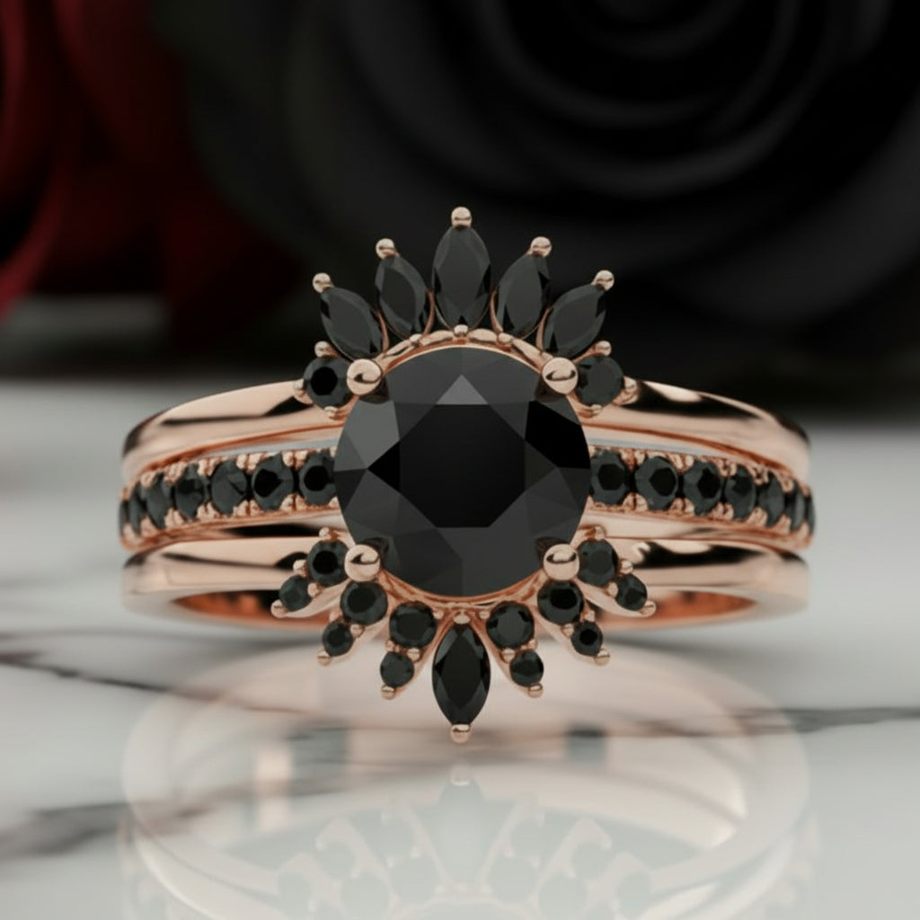 Mahal Kita (I LOVE YOU)- Rare Yellow Round Diamond Option Love Language Ring Set-Black Diamonds New York