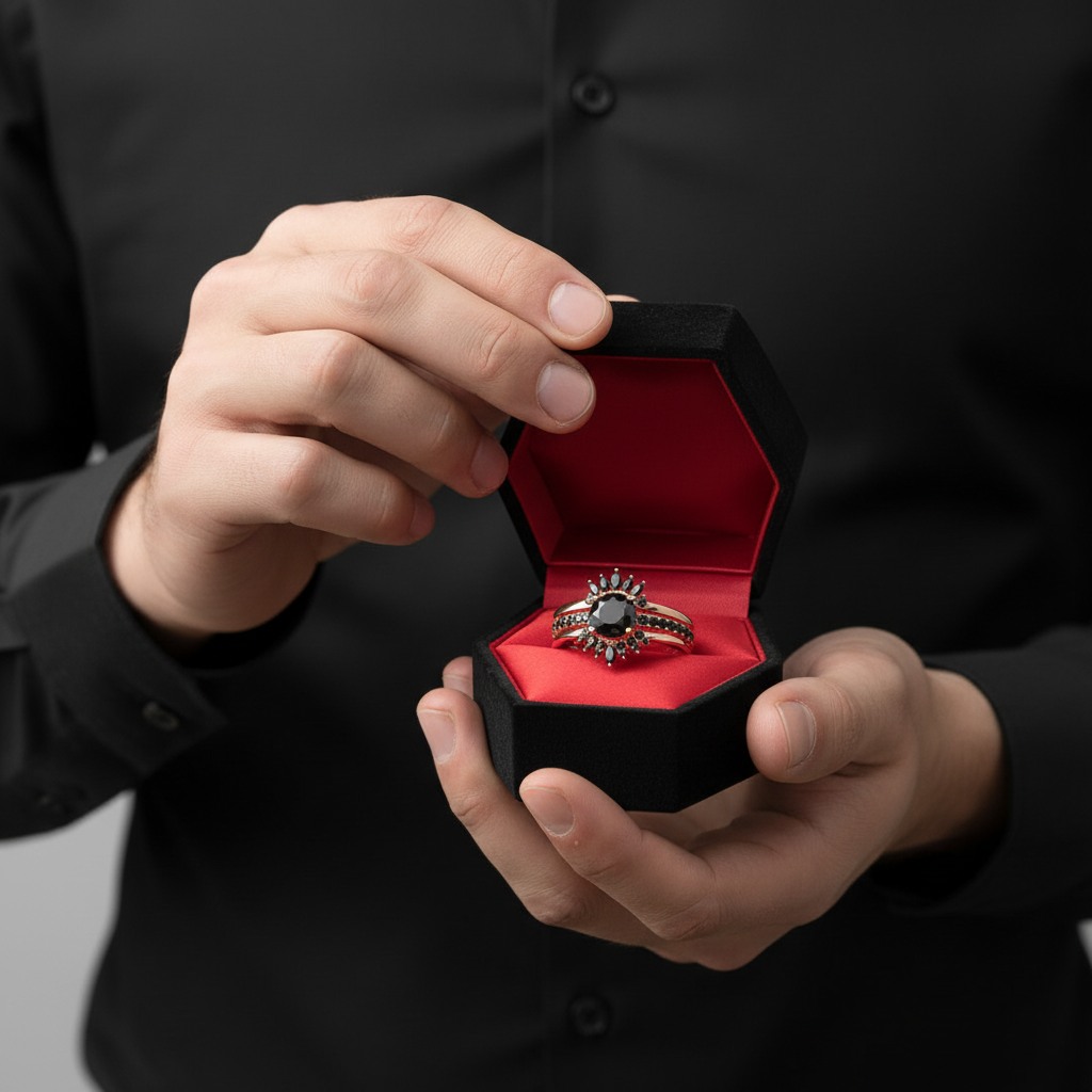 Mahal Kita (I LOVE YOU)- Rare Yellow Round Diamond Option Love Language Ring Set-Black Diamonds New York