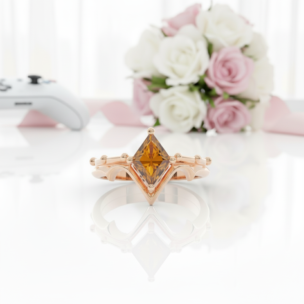 Marksman's Ring Set (Women)- 14k Yellow Gold Video Game Inspired Rings-Black Diamonds New York