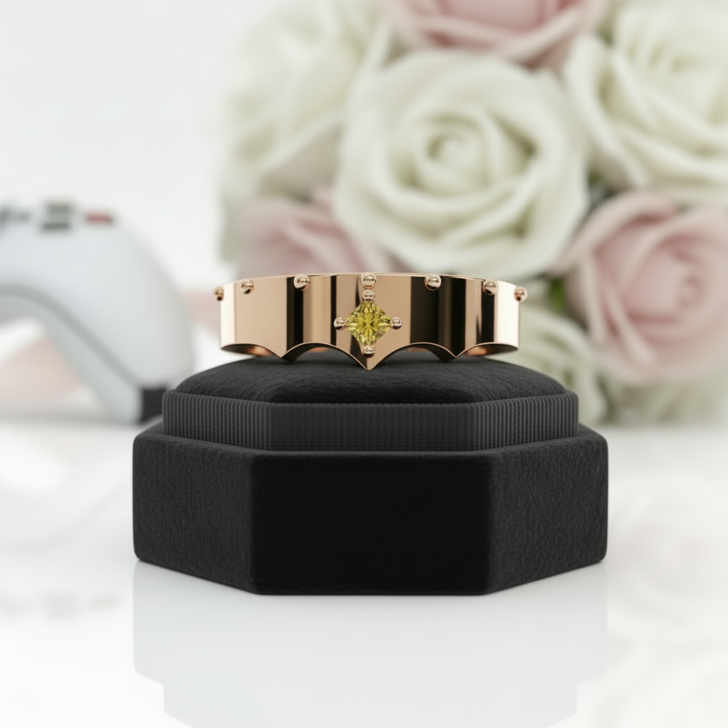 Marksman's Ring (Unisex)- 14k Yellow Gold Video Game Inspired Rings-Black Diamonds New York
