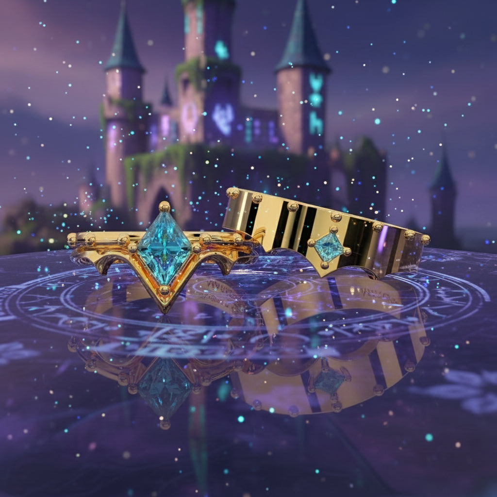 Marksman's Ring Set (Women)- 14k Yellow Gold Video Game Inspired Rings-Black Diamonds New York