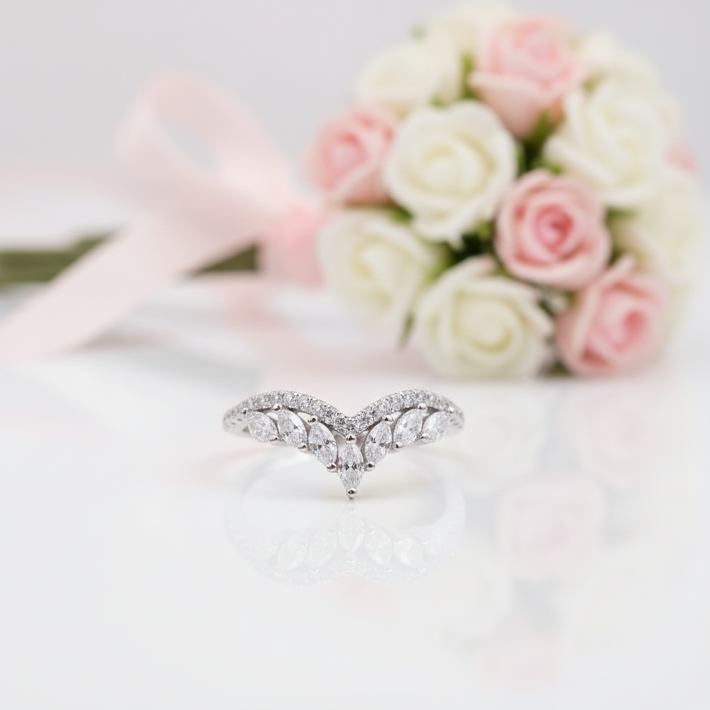 Marquise Cut Diamond Crown Wedding Band-Black Diamonds New York