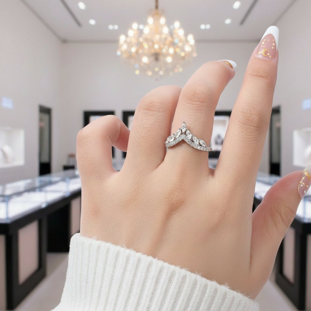 Marquise Cut Diamond Crown Wedding Band-Black Diamonds New York