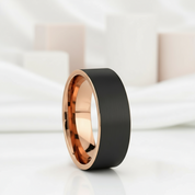 Matte Black & Rose Gold Finish Tungsten Carbide Wedding Band-Black Diamonds New York