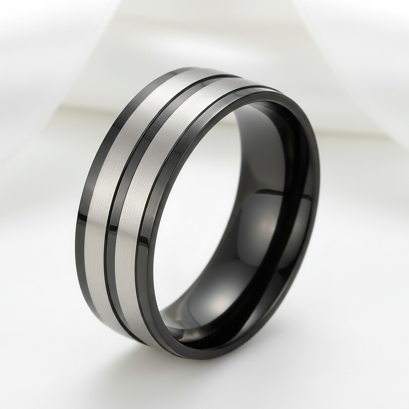 Matte Black Titanium Men's Wedding Band-Black Diamonds New York