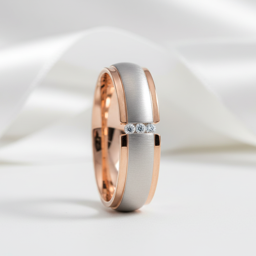 Matte Surface Stainless Steel Couples Wedding Band-Black Diamonds New York