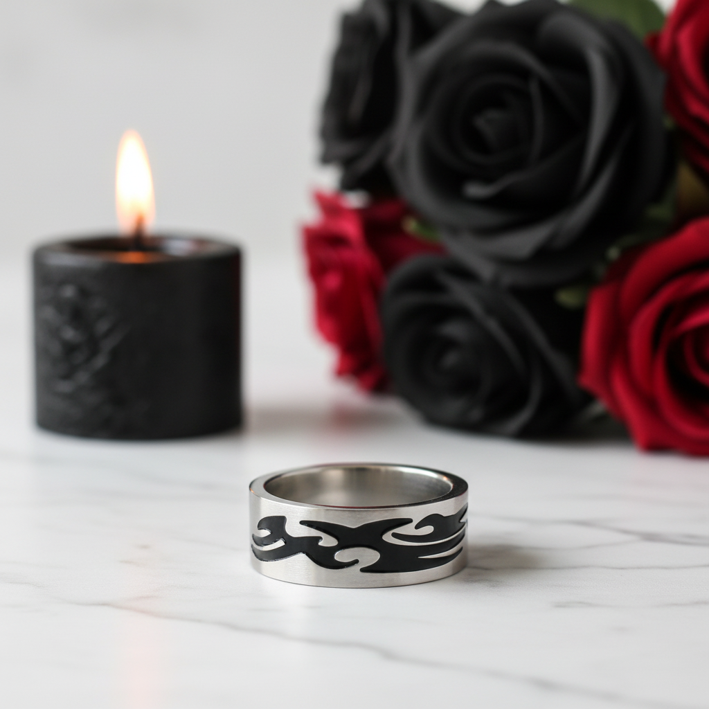 Men's Gothic Option Stainless Steel Ring Band-Black Diamonds New York