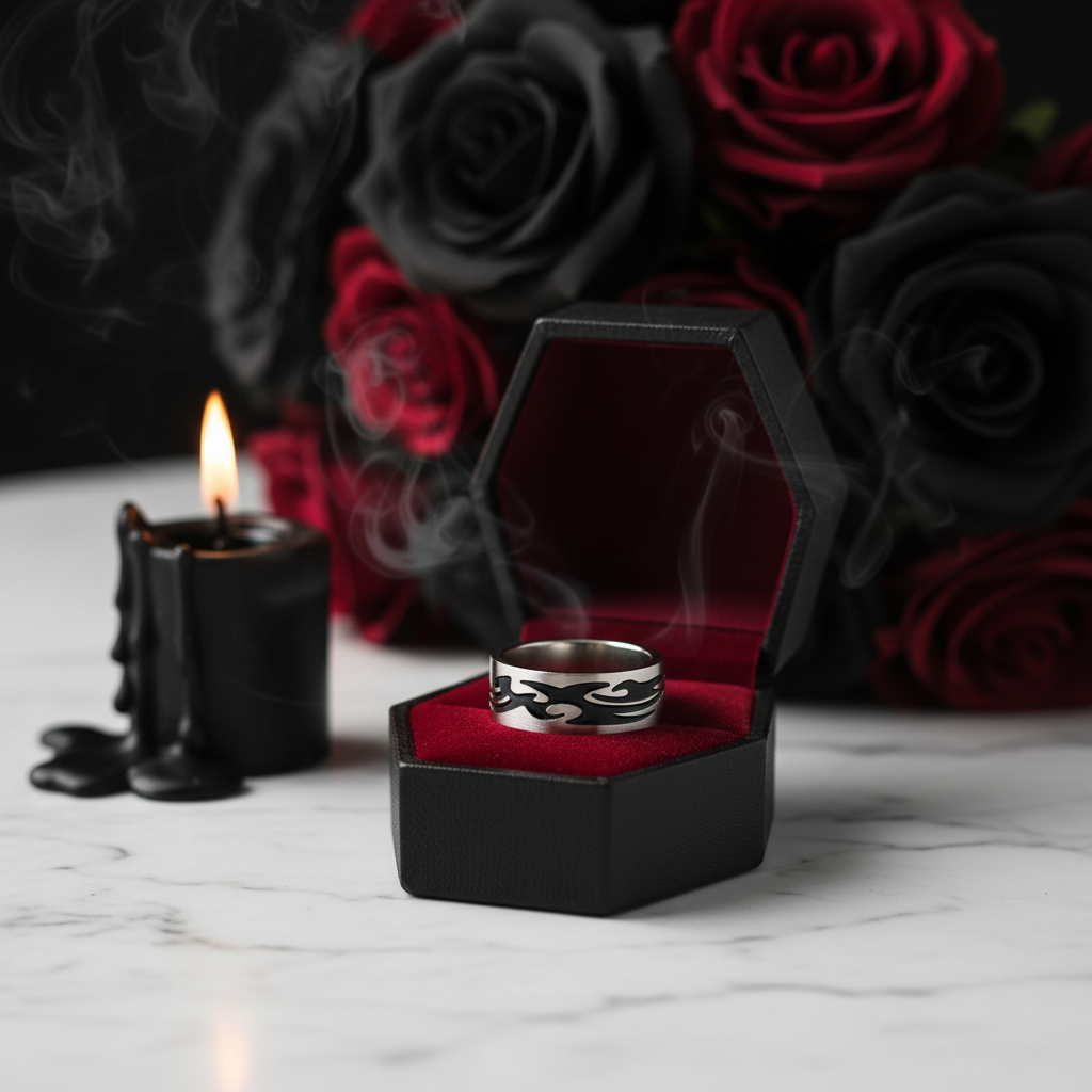 Men's Gothic Option Stainless Steel Ring Band-Black Diamonds New York