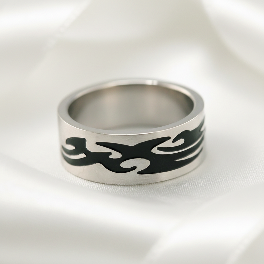 Men's Gothic Option Stainless Steel Ring Band-Black Diamonds New York