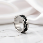 Men's Gothic Option Stainless Steel Ring Band-Black Diamonds New York