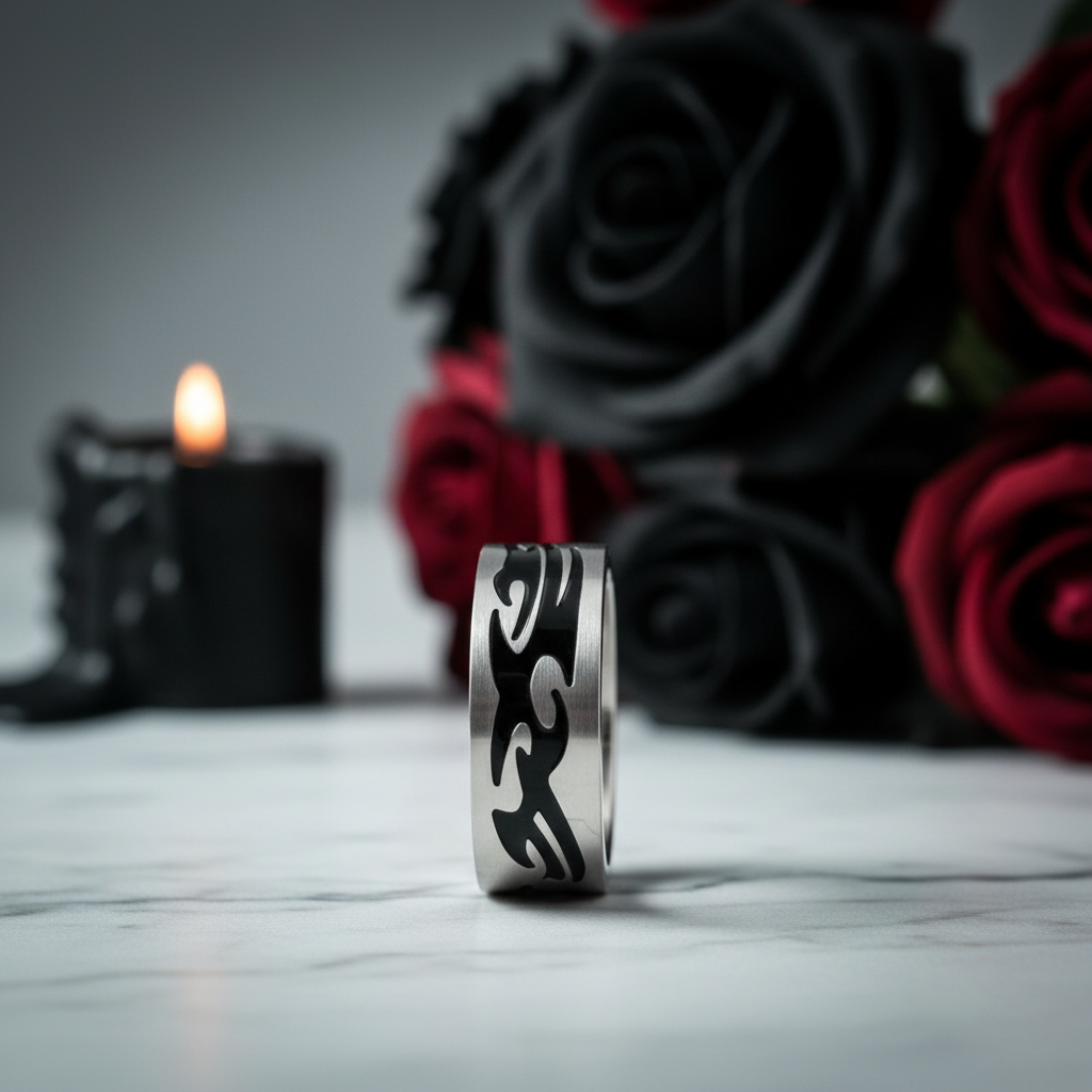 Men's Gothic Option Stainless Steel Ring Band-Black Diamonds New York