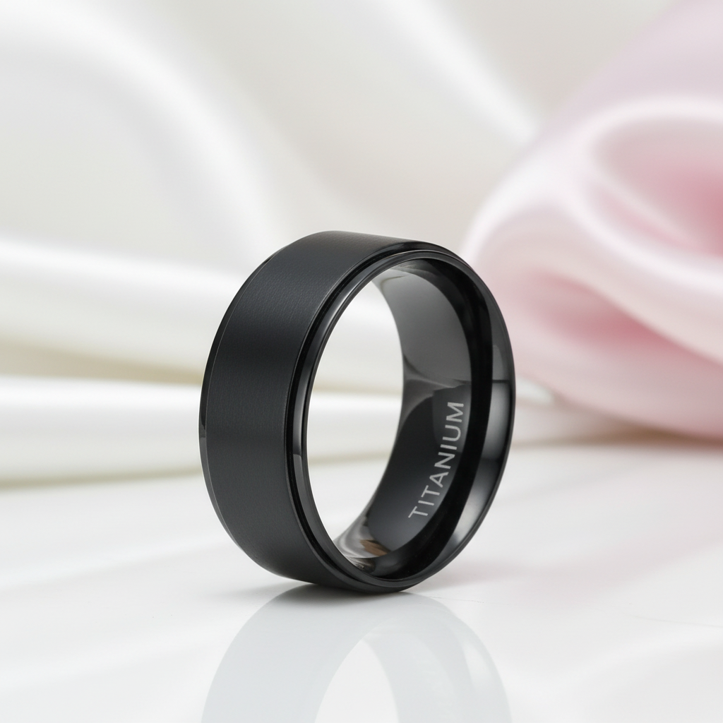 Men's 10mm Black Titanium Wedding Band-Black Diamonds New York