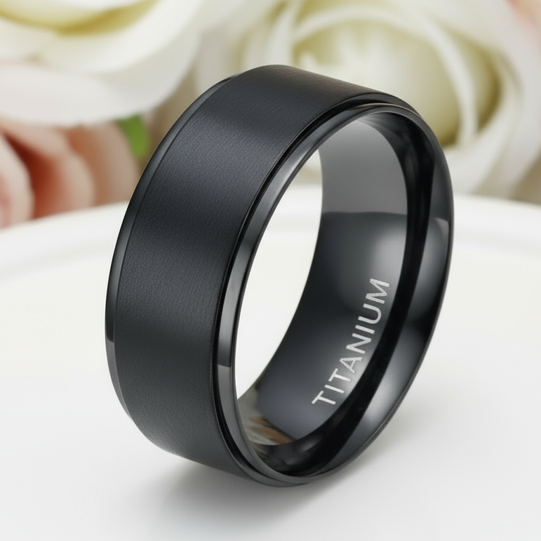 Men's 10mm Black Titanium Wedding Band-Black Diamonds New York