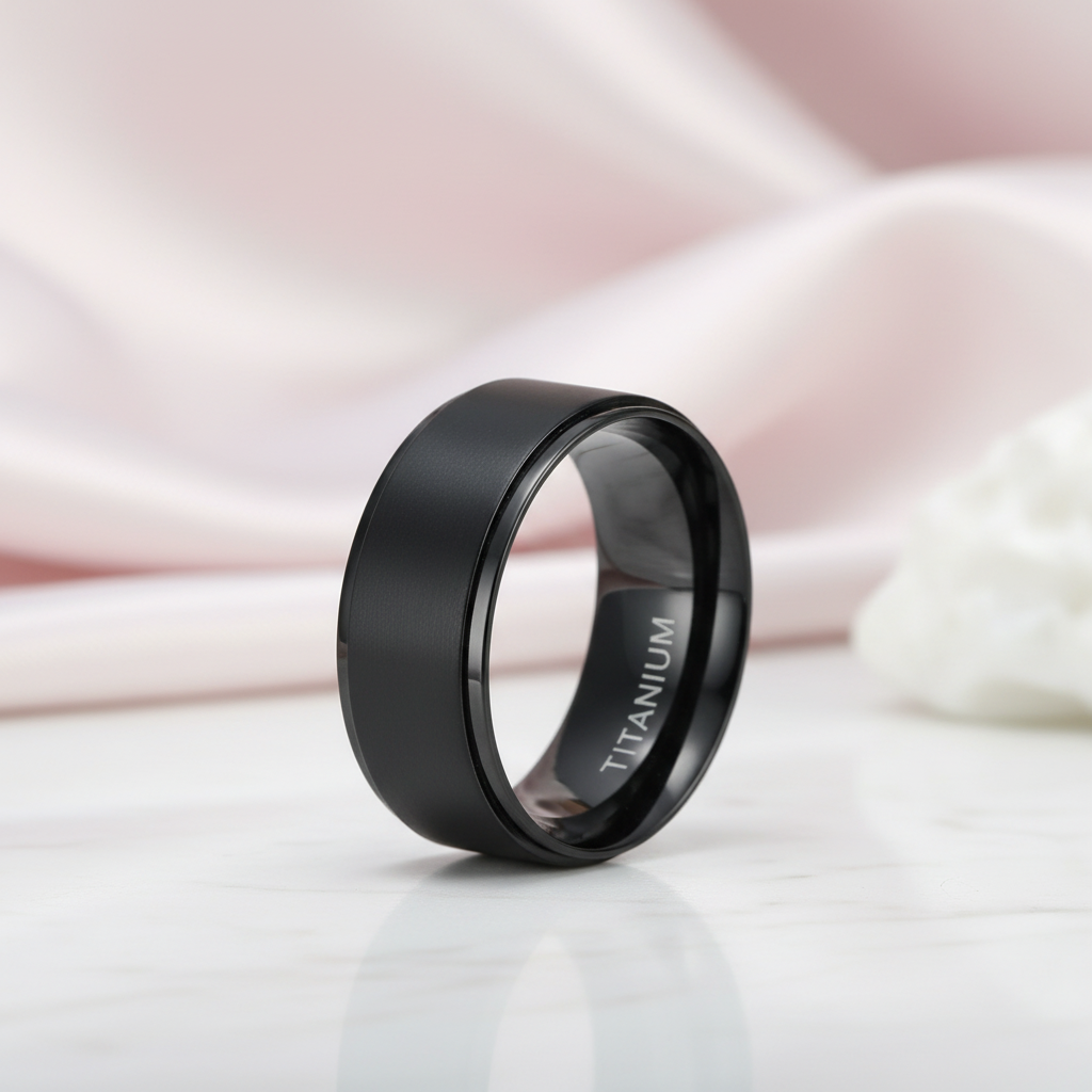 Men's 10mm Black Titanium Wedding Band-Black Diamonds New York