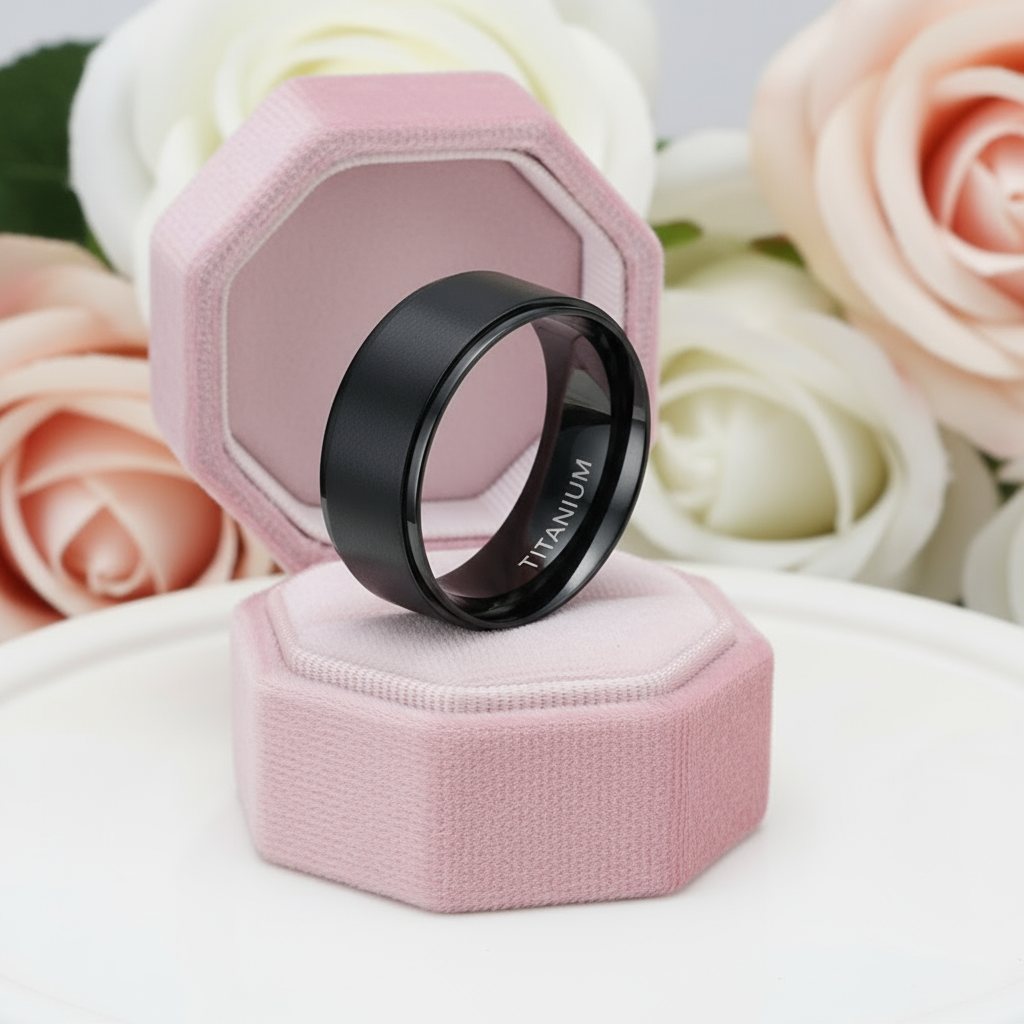 Men's 10mm Black Titanium Wedding Band-Black Diamonds New York