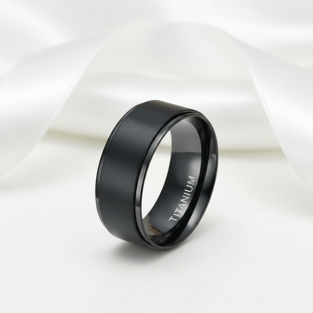 Men's 10mm Black Titanium Wedding Band-Black Diamonds New York