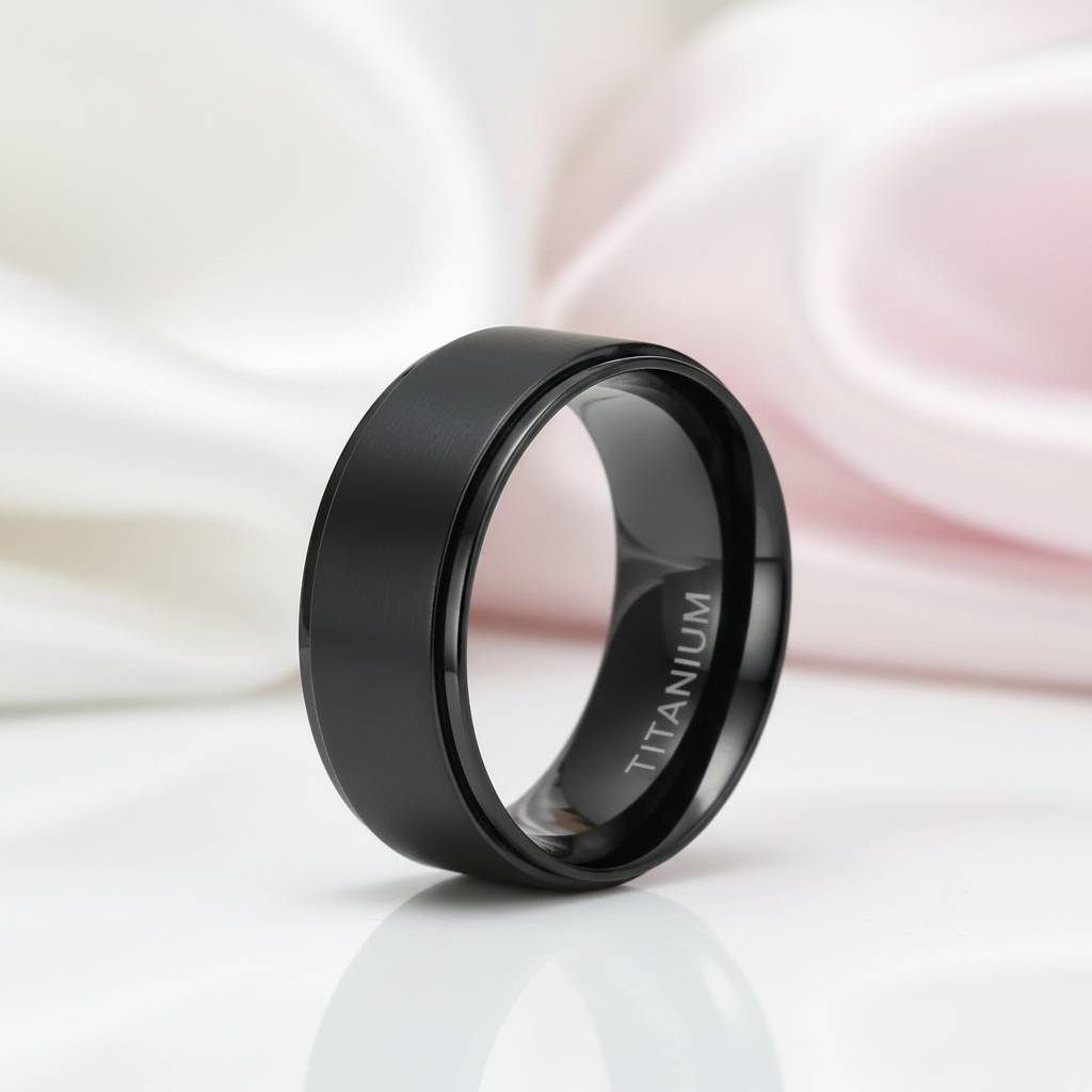 Men's 10mm Black Titanium Wedding Band-Black Diamonds New York