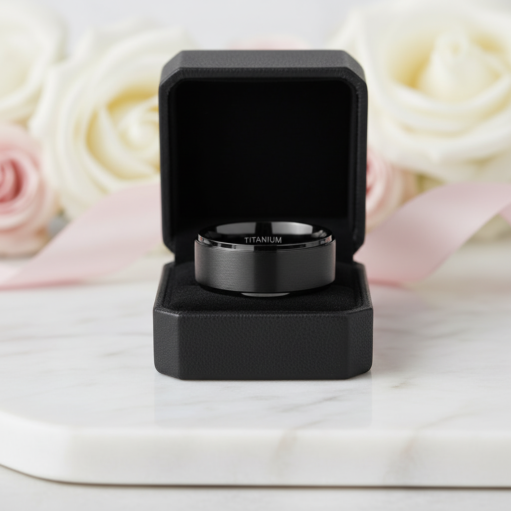 Men's 10mm Black Titanium Wedding Band-Black Diamonds New York