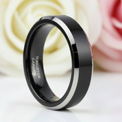 Men's 6mm Beveled Tungsten Carbide Wedding Band-Black Diamonds New York