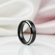 Men's 6mm Beveled Tungsten Carbide Wedding Band-Black Diamonds New York