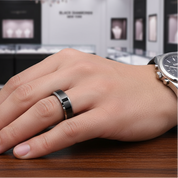 Men's 6mm Beveled Tungsten Carbide Wedding Band-Black Diamonds New York