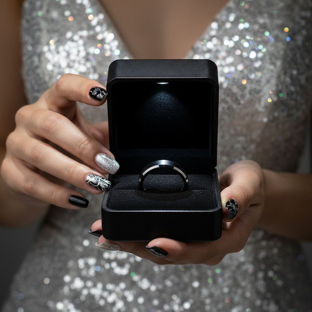 Men's 6mm Beveled Tungsten Carbide Wedding Band-Black Diamonds New York