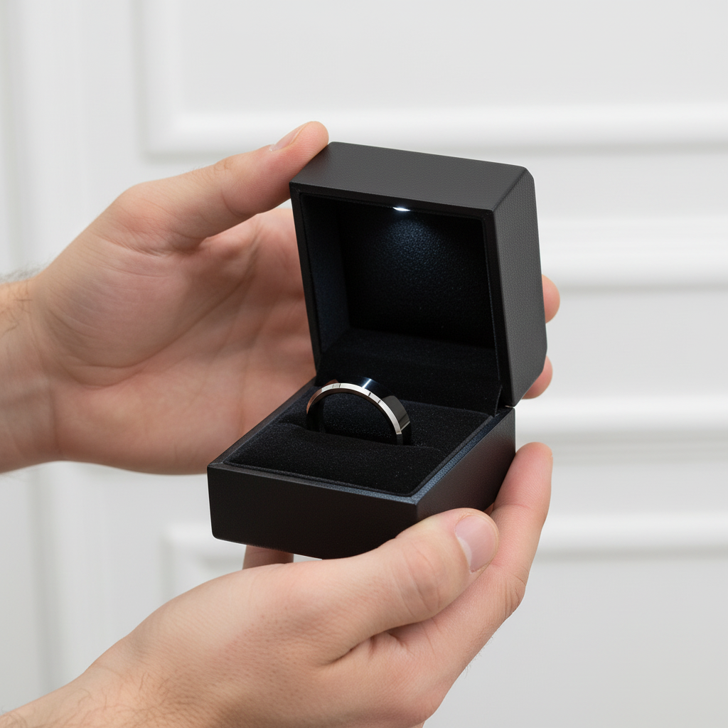 Men's 6mm Beveled Tungsten Carbide Wedding Band-Black Diamonds New York
