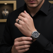 Men's 6mm Beveled Tungsten Carbide Wedding Band-Black Diamonds New York