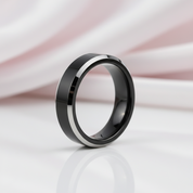 Men's 6mm Beveled Tungsten Carbide Wedding Band-Black Diamonds New York