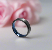 Men's 6mm Brushed Black & Blue Titanium Wedding Band-Black Diamonds New York