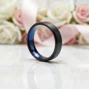 Men's 6mm Brushed Black & Blue Titanium Wedding Band-Black Diamonds New York