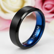 Men's 6mm Brushed Black & Blue Titanium Wedding Band-Black Diamonds New York