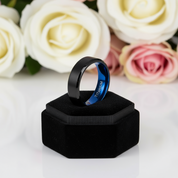 Men's 6mm Brushed Black & Blue Titanium Wedding Band-Black Diamonds New York